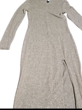 Forever 21 Beige Ribbed Knit Maxi Sweater Dress Small Minimalist Stretchy BOHO